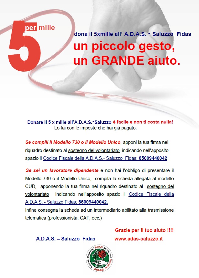 5 x mille all’A.D.A.S....è facile e non ti costa nulla!