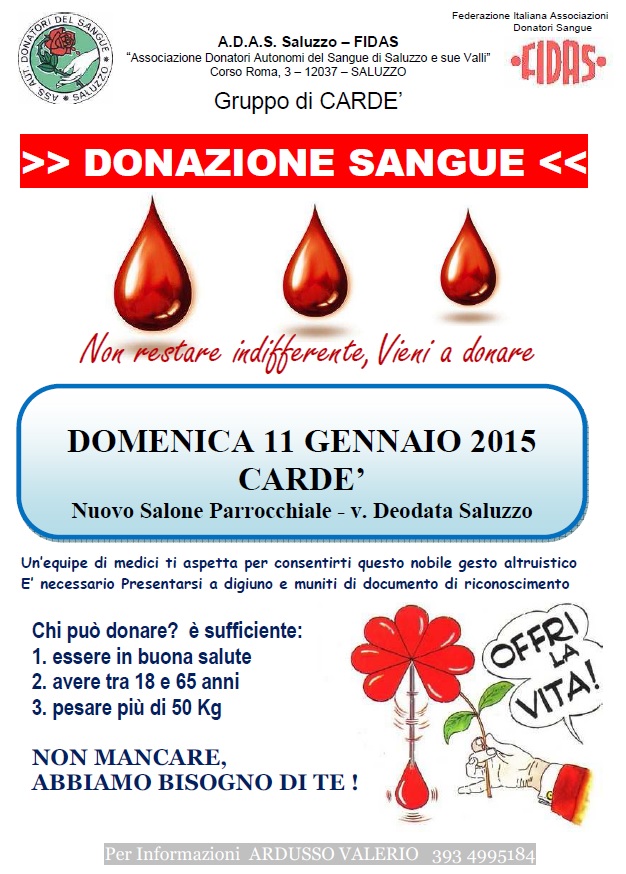 Domenica 11 Gennaio - Prelievo collettivo a CARDE'
