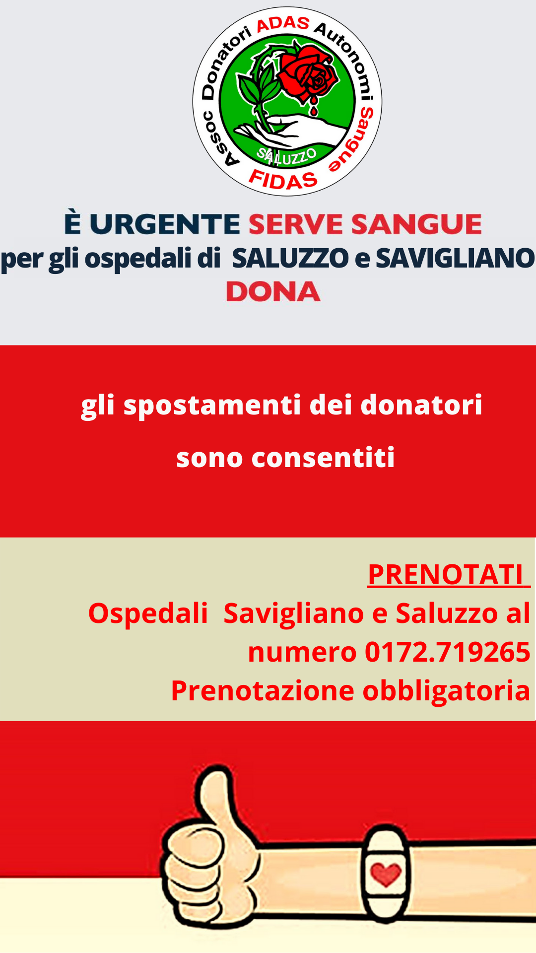 Emergenza Sangue - Appello per andare a donare a Saluzzo e Savigliano