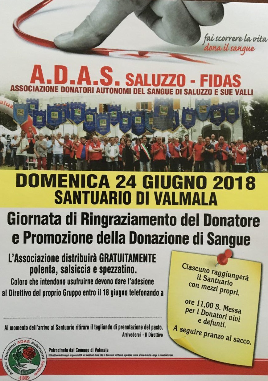 Giornata del ringraziamento a Valmala per l'ADAS Saluzzo FIDAS